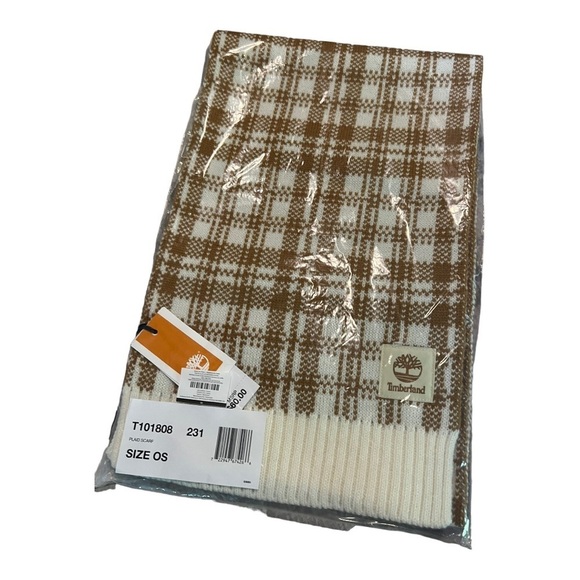 Timberland Buffalo Plaid Wide Scarf in Cream and White NEW T101808 60L x 10W - Picture 11 of 12